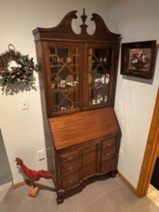 Antique-Chippendale-Style-Mahogany-Secretary-Desk-with-China-Cabinet