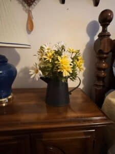 Artificial-Daisy-Arrangement-in-Black-Metal-Pitcher