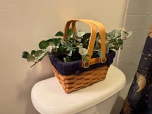 Longaberger-Woven-Picnic-Basket-with-Fabric-Liner-and-Faux-Greenery