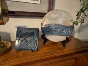 Mid-Century-Studio-Pottery-Wall-Art-Set-Plaque-and-Plate