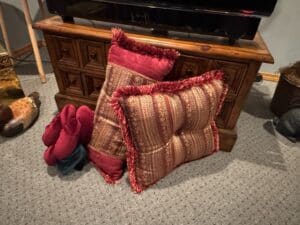 Pair-of-Burgundy-and-Gold-Tapestry-Throw-Pillows-with-Tassels