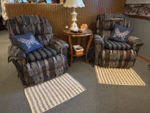 Recliner-Chairs-with-Butterfly-Throw-Pillows