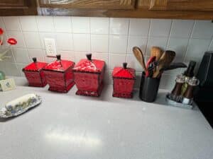 Red-Ceramic-Canister-Set-with-Black-and-White-Polka-Dots