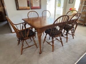Solid-Oak-Dining-Table-and-Six-Windsor-Chairs-Set-by-Nichols-Stone
