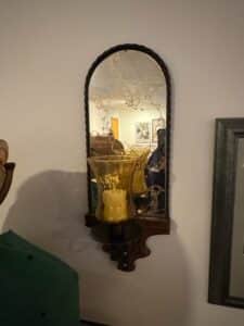 Vintage-Arched-Mirror-with-Twisted-Rope-Frame-and-Amber-Glass-Candlestick-Holder