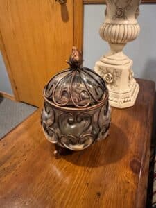 Vintage-Caged-Glass-Apothecary-Jar-with-Bird-Finial