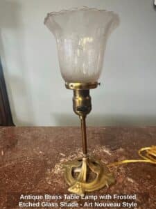 Antique-Brass-Table-Lamp-with-Frosted-Etched-Glass-Shade-Art-Nouveau-Style