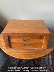 Antique-Oak-Acme-Secure-Action-British-Make-Cutlery-Canteen-or-Writing-Slope