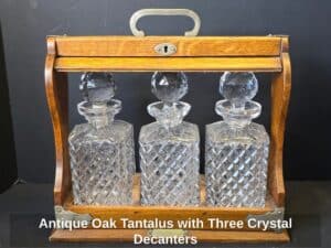 Antique-Oak-Tantalus-with-Three-Crystal-Decanters