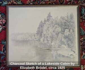 Charcoal-Sketch-of-a-Lakeside-Cabin-by-Elizabeth-Brdel-circa