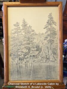 Charcoal-Sketch-of-a-Lakeside-Cabin-by-Elizabeth-H.-Brodel-c.-