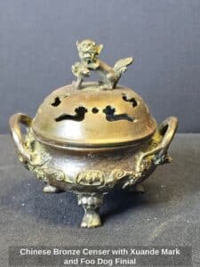 Chinese-Bronze-Censer-with-Xuande-Mark-and-Foo-Dog-Finial
