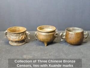 Collection-of-Three-Chinese-Bronze-Censors-two-with-Xuande-marks
