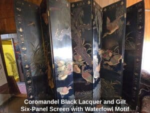 Coromandel-Black-Lacquer-and-Gilt-Six-Panel-Screen-with-Waterfowl-Motif