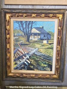 Martha-Signed-Log-Cabin-Oil-Painting