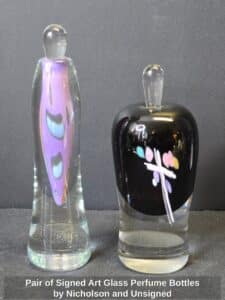 Pair-of-Signed-Art-Glass-Perfume-Bottles-by-Nicholson-and-Unsigned