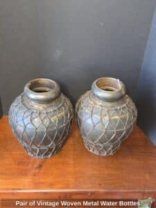 Pair-of-Vintage-Woven-Metal-Water-Bottles