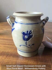 Small-Salt-Glazed-Stoneware-Crock-with-Blue-Floral-Motif-Williamsburg-Pottery
