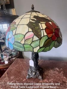 Tiffany-Style-Stained-Glass-Dragonfly-and-Floral-Table-Lamp-with-Figural-Base