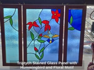 Triptych-Stained-Glass-Panel-with-Hummingbird-and-Floral-Motif
