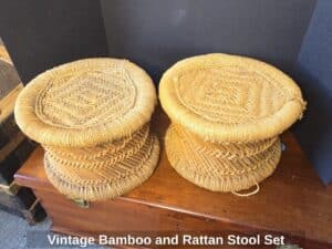 Vintage-Bamboo-and-Rattan-Stool-Set