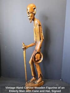 Vintage-Hand-Carved-Wooden-Figurine-of-an-Elderly-Man-with-Cane-and-Hat-Signed-SANON
