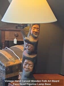 Vintage-Hand-Carved-Wooden-Folk-Art-Beard-Face-Head-Figurine-Lamp-Base