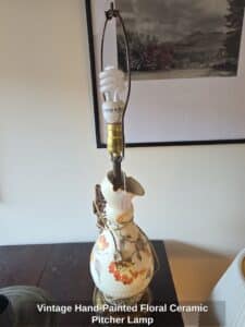 Vintage-Hand-Painted-Floral-Ceramic-Pitcher-Lamp