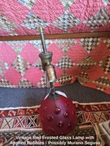 Vintage-Red-Frosted-Glass-Lamp-with-Applied-Bubbles-Possibly-Murano-Seguso