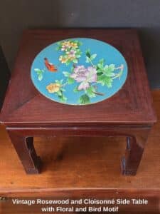 Vintage-Rosewood-and-Cloisonn-Side-Table-with-Floral-and-Bird-Motif
