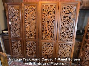 Vintage-Teak-Hand-Carved-Panel-Screen-with-Birds-and-Flowers