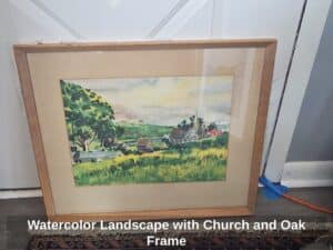 Watercolor-Landscape-with-Church-and-Oak-Frame