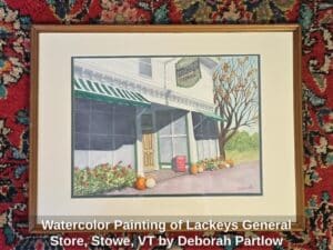 Watercolor-Painting-of-Lackeys-General-Store-Stowe-VT-by-Deborah-Partlow