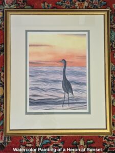 Watercolor-Painting-of-a-Heron-at-Sunset