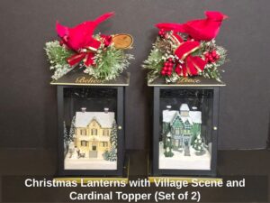 Christmas-Lanterns-with-Village-Scene-and-Cardinal-Topper-Set-of-