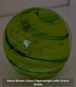 Hand-Blown-Glass-Paperweight-with-Green-Swirls-1