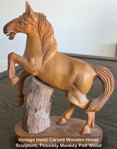 Vintage-Hand-Carved-Wooden-Horse-Sculpture-Possibly-Monkey-Pod-Wood