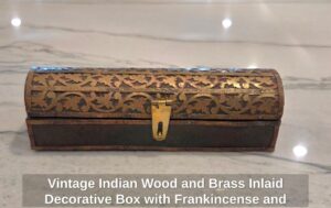 Vintage-Indian-Wood-and-Brass-Inlaid-Decorative-Box-with-Frankincense-and-Myrrh-Royal-Treasures-Collection