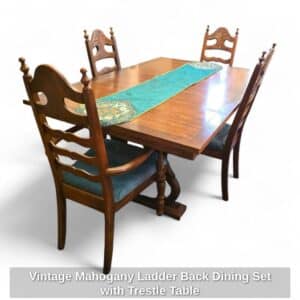 Vintage-Mahogany-Ladder-Back-Dining-Set-with-Trestle-Table