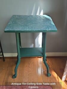 Antique-Tin-Ceiling-Side-Table-with-Casters