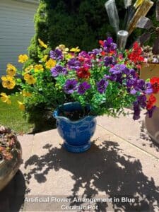 Artificial-Flower-Arrangement-in-Blue-Ceramic-Pot-1