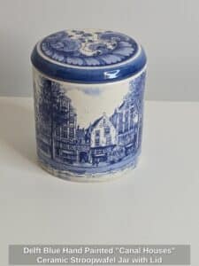 Delft-Blue-Hand-Painted-Canal-Houses-Ceramic-Stroopwafel-Jar-with-Lid