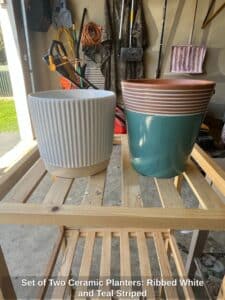 Set-of-Two-Ceramic-Planters-Ribbed-White-and-Teal-Striped
