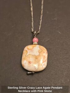 Sterling-Silver-Crazy-Lace-Agate-Pendant-Necklace-with-Pink-Stone-second-image