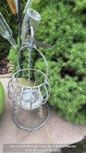 Upcycled-Wrought-Iron-Bird-Bath-or-Planter-with-Recycled-Bottles