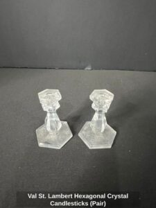 Val-St.-Lambert-Hexagonal-Crystal-Candlesticks-Pair