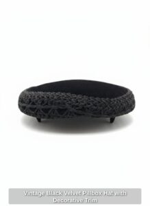 Vintage-Black-Velvet-Pillbox-Hat-with-Decorative-Trim