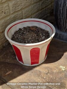 Vintage-Ceramic-Planter-Pot-with-Red-and-White-Stripe-Design