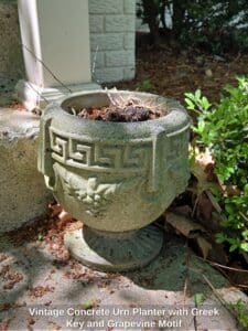 Vintage-Concrete-Urn-Planter-with-Greek-Key-and-Grapevine-Motif