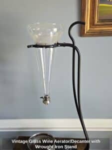 Vintage-Glass-Wine-Aerator-or-Decanter-with-Wrought-Iron-Stand